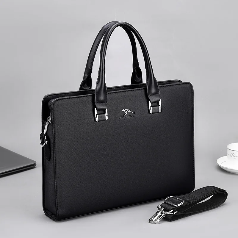 Men's Handbag Briefcase Large Capacity File Bag Attache Portfolio Business Shoulder Letter Blue Black