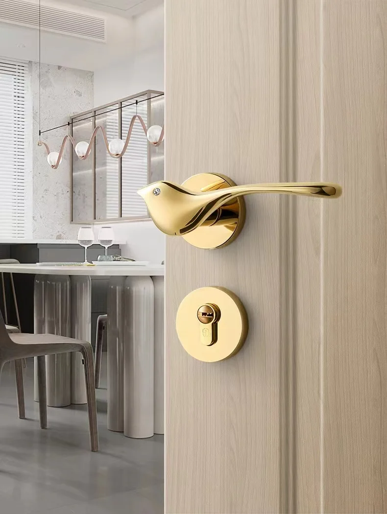 

Shuo Shield small bird door lock Interior golden split door lock bedroom wood door lock modern luxury mute magnetic door lock