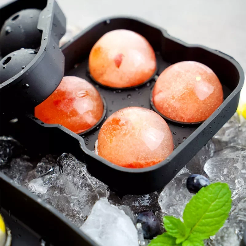 

New Large Sphere Ice Mold Tray - Whiskey Ice Sphere Maker - Makes 1.8" / 4.5cm Ice Balls - Flexible Silicone Ice Cube Mold Tray