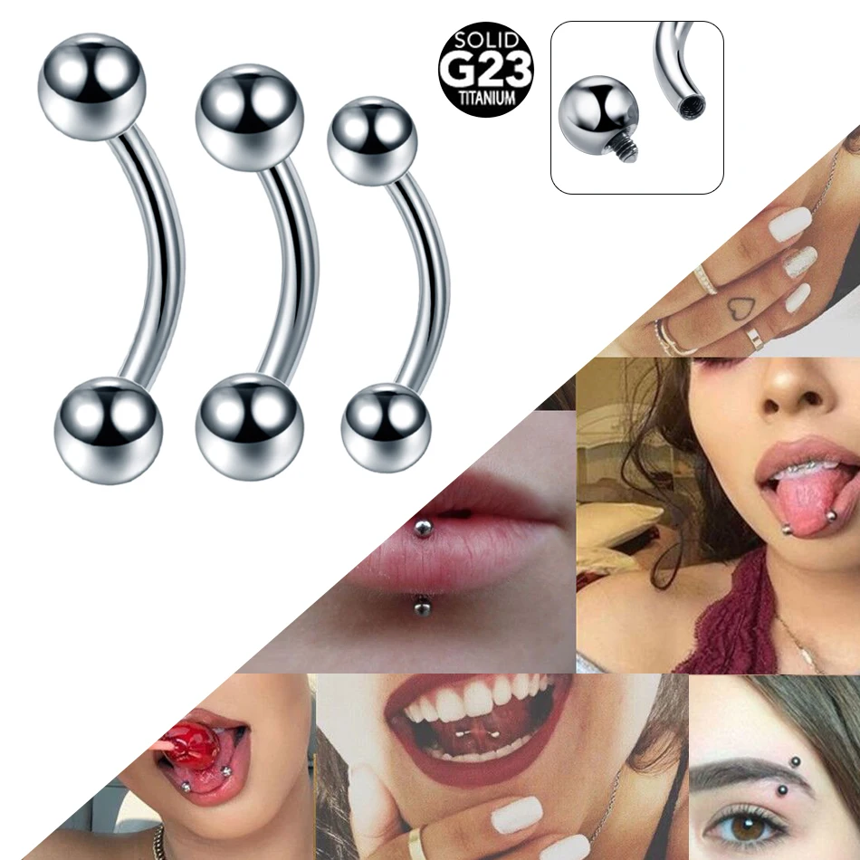 10pcs/lot 6/8/10/12mm Titanium Eyebrow Piercing Stud Curved Barbell Banana Lip Ring Daith Helix Rook Earrings Piercing Jewelry