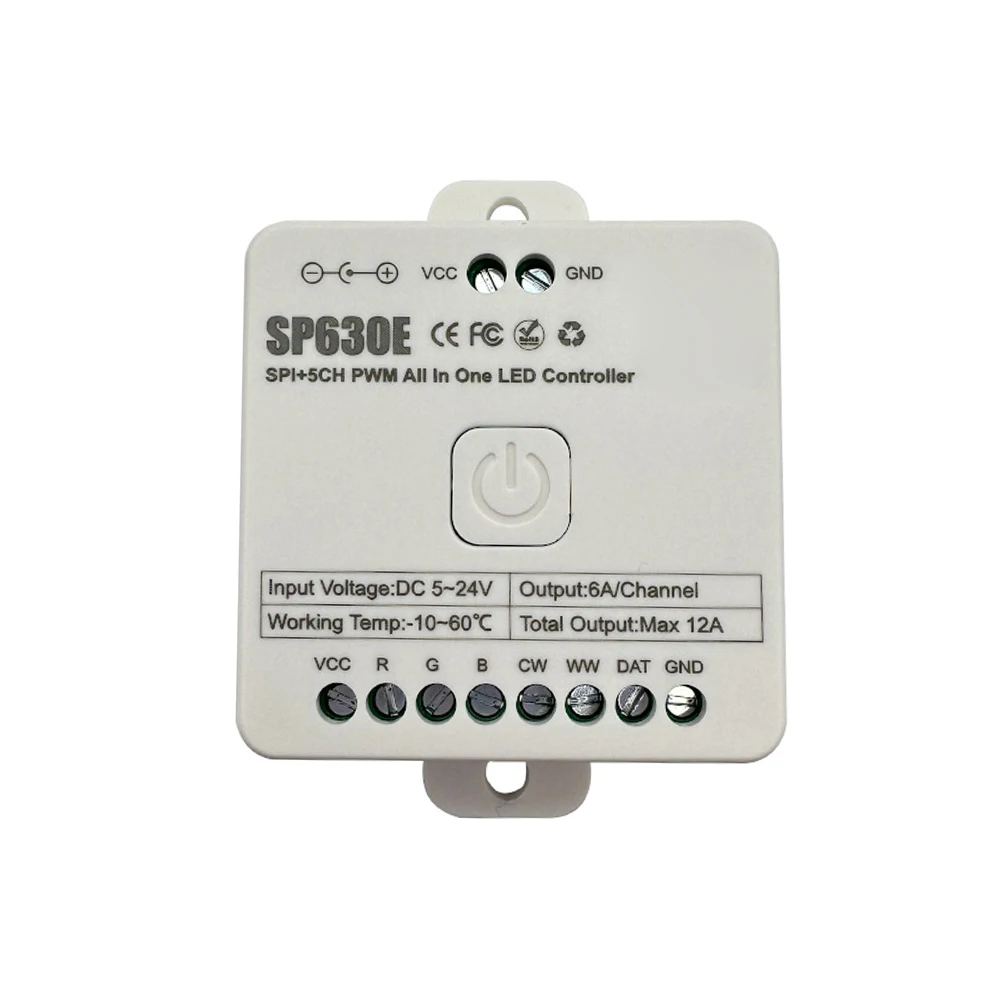 

SP630E All In One LED Light Controller 5CH PWM SPI Pixels Strip WS2811 WS2812B SK6812 COB 5050 RGB RGBW CCT Music BT DC5-24V