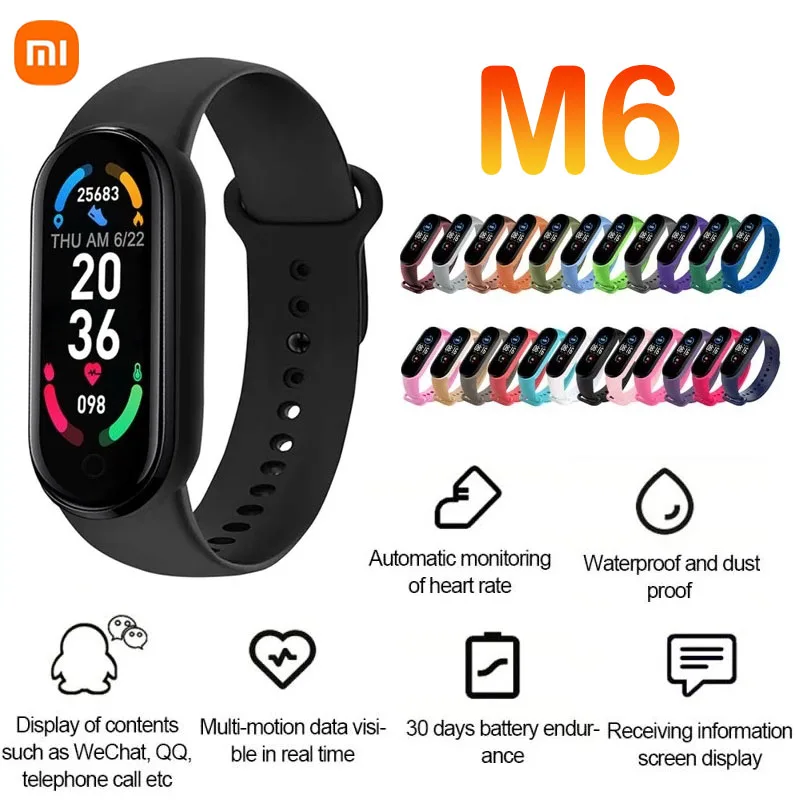 

Смарт-часы Xiaomi M6 женские водонепроницаемые с пульсометром и оксиметром