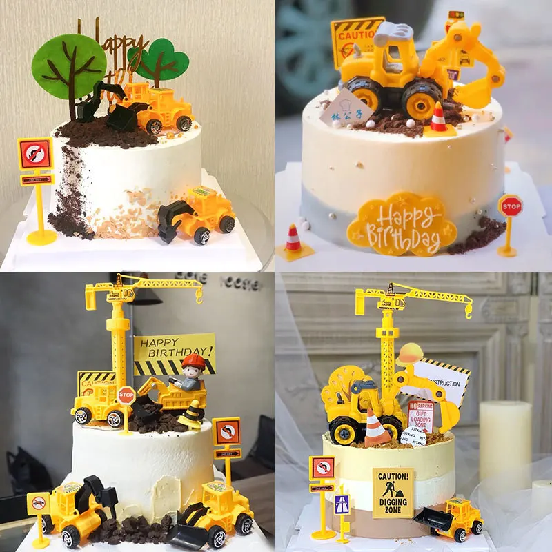 

Engineering Excavator Crane Signpost Cake Toppers Prince Girl Boy Happy Birthday Anniversary Party Decor Dessert Cake Supplies
