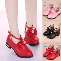 children shoes for girl leather sandals kids princess school fashion wedding dress party beaded bowtie high heel shoes sweet