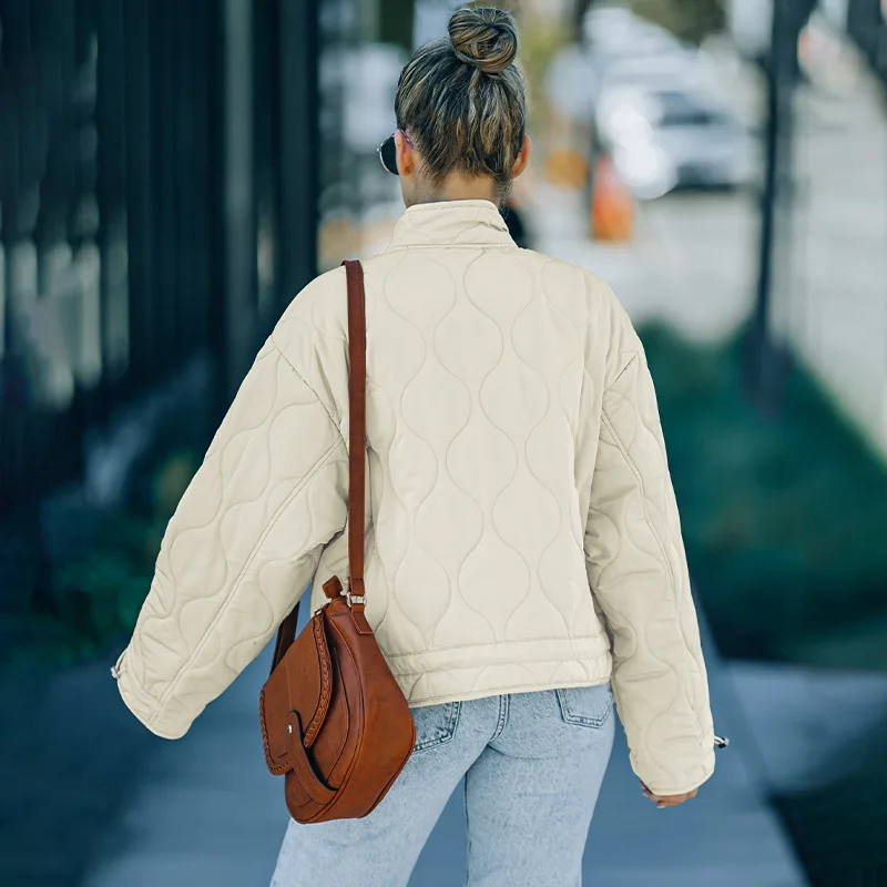 2022 Women's Clothing Solid Color Cotton Clothing Female Winter New Zipper Stand-Up Collar Pocket Jacket Tops Female