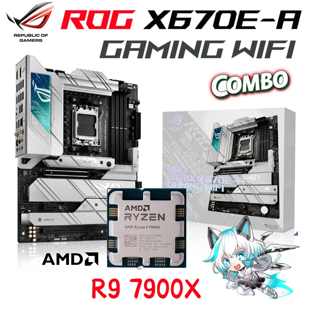 AMD X670 ASUS ROG STRIX Женская игровая стандартная DDR5 AM5 128 Гб PCIe 5,0 M.2 + AMD Ryzen 9 7900X комбинированная материнская плата AMD X670 ASUS ROG STRIX Женская игровая стандартная DDR5 AM5 128 Гб PCIe 5,0 M.2 + AMD Ryzen 9 7900X комбинированная материнская плата