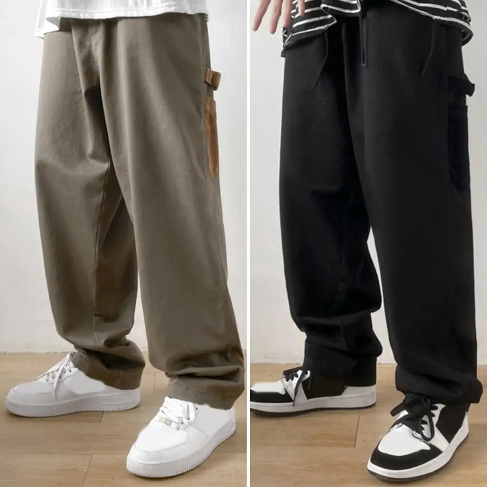 

Male Cargo Pants Loose Temperament Streetwear Lace-up Straight Cargo Pants Men Pants for School
