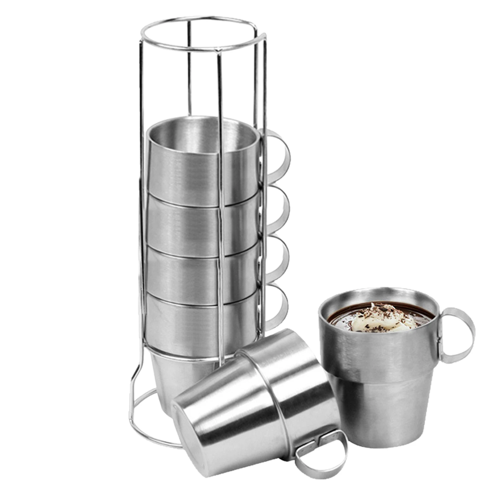 Stainless Steel Cup Set Stainless Steel Double Walled Mugs 6pcs Double Walled Stainless Steel Drinking Cups Double Wall