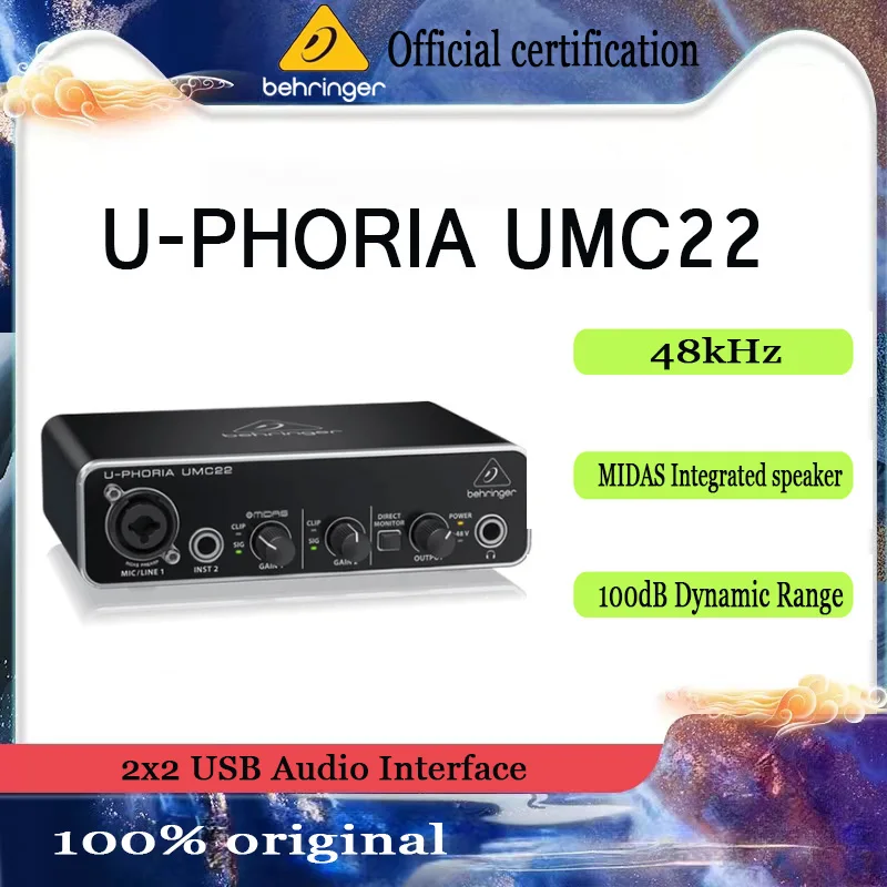 Аудиоинтерфейс Behringer UMC22 2x2 USB с предусилителем микрофона Мидас