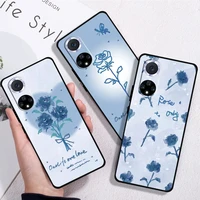 painted blue flower phone case for huawei p20 pro p30 lite honor 10 8x 9x 10x 9a carcasa coque back silicone cover black