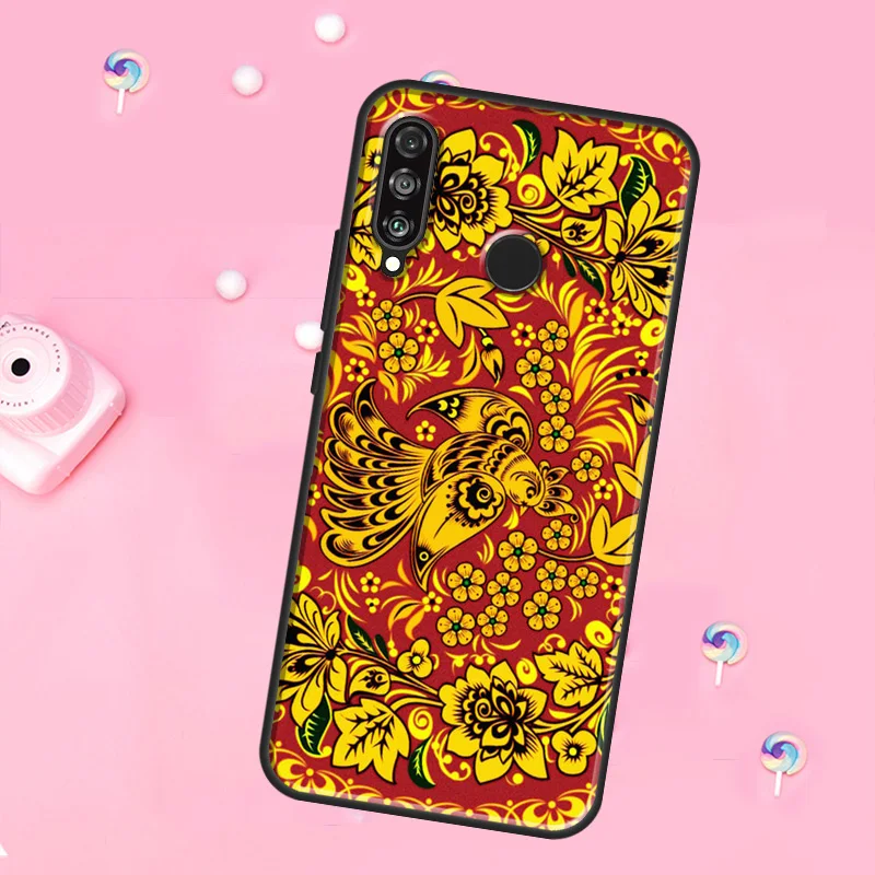 Фото Чехол с русским цветочным узором в стиле Хоклому для Huawei Nova 11 Pro 10 9 SE Y70 Y60 Y90 Y61 Y91 Y73 Y72 12s 12i 11i 8i P30 P40 Lite №5