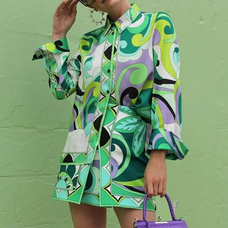 

Pants Set 2022 European & American Fashion Women's Clothing Printed Street Single-Breasted Jacket and Skirt Fashion Casual Suit