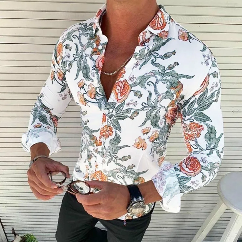 

3d Sunflower Print Shirts for Mens Men Long Sleeve Social Luxury Man Designer Clothes Fashionable Elegant Classic Fashion