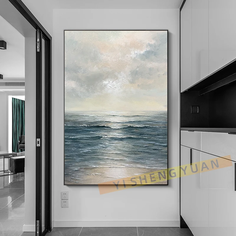 

Pure Handmade Sunset Seascape Oil Painting Modern Abstract Texture Large Wall Art For Living Room Home Decor Frameless Poster