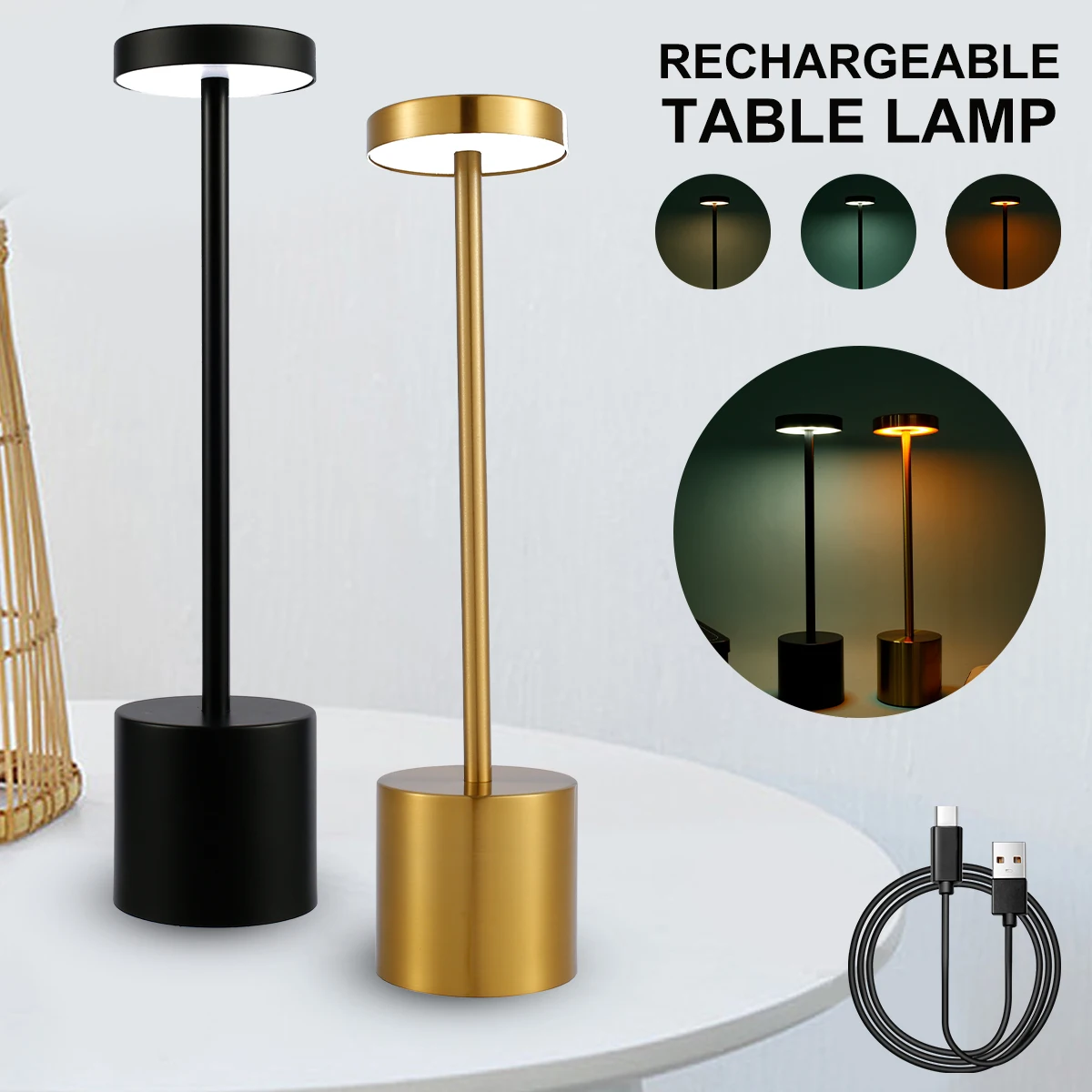 

LED Cordless Table Lamps USB Rechargeable Aluminum Alloy Waterproof Rechargeable Desk Lamp Restaurant Bar Atmosphere Lights