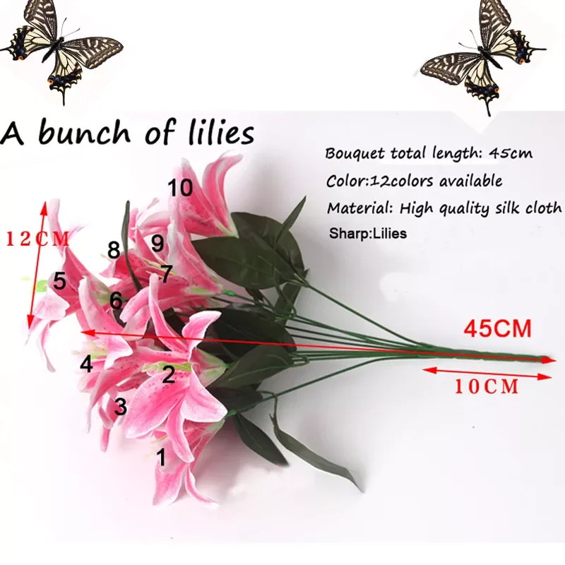 

Heads Silk Flower Artificial Lily Flowers European Multicolor Fake Bridal Flowers Bouquet Wedding Home Party Decoration