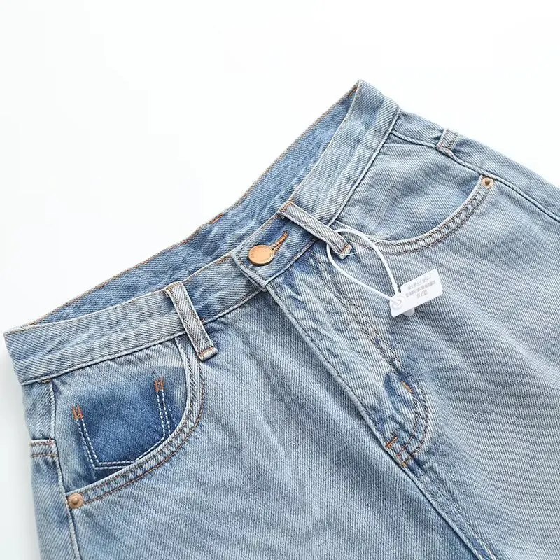 Maxdutti American Retro Washed Old Contrast High Waist Casual Bermuda Women Denim Shorts