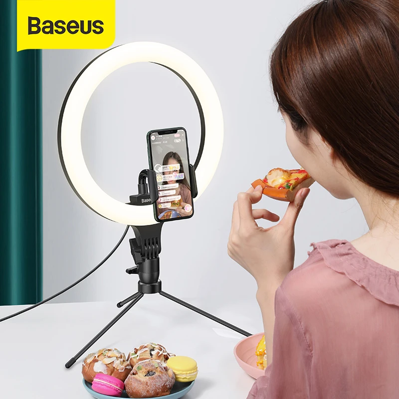 

Baseus Dimmable LED Selfie Ring Light & Tripod USB Selfie Light Ring Lamp Big Photography Ringlight & Stand for Cell