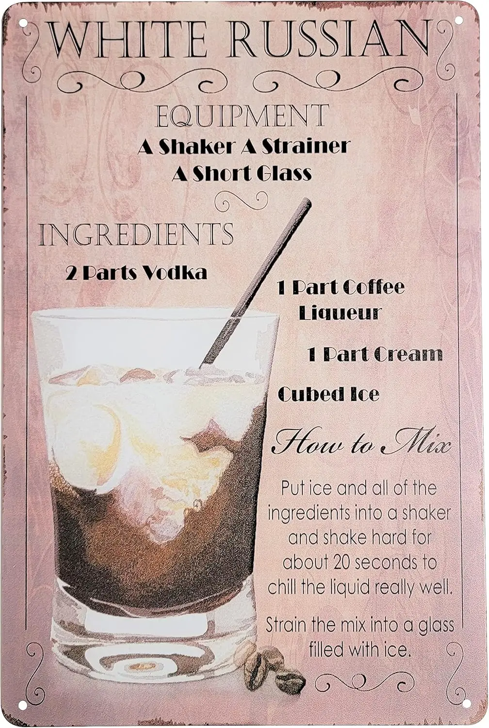 8 x 12 дюймов Populr Cocktls nd Mx Recpes Menu на тему Metl Tn Sgn Wll Decor Plque Poster (WHTE RUSSN)