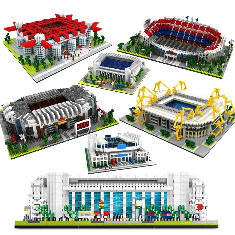 

Football Old Trafford Architecture Camp Nou Bernabeu San Sir Stadium Real Madrid Barcelona Club Building Model Blocks Toy Gift
