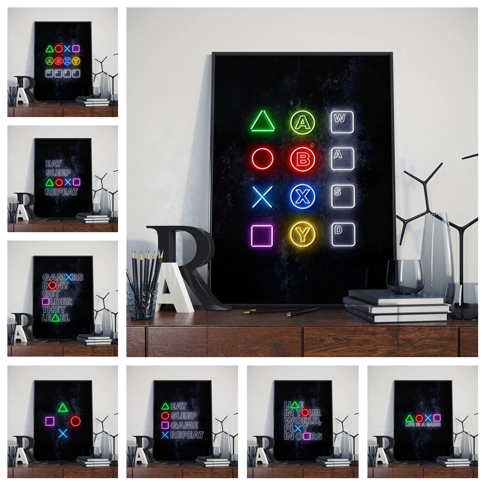 

Современный скандинавский дизайн, качественная Картина на холсте, постеры, игровая кнопка, простые буквы, картины, игровая комната, гостина...