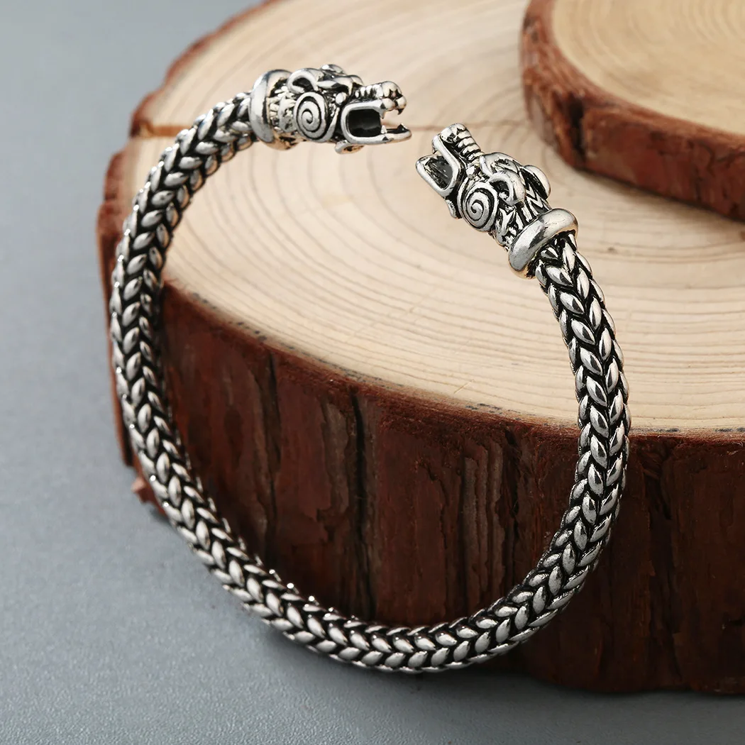 

Viking dragon head bracelet antique jewelry silver bronze open cuff bracelets bracelet for men stainless steel men bracelet