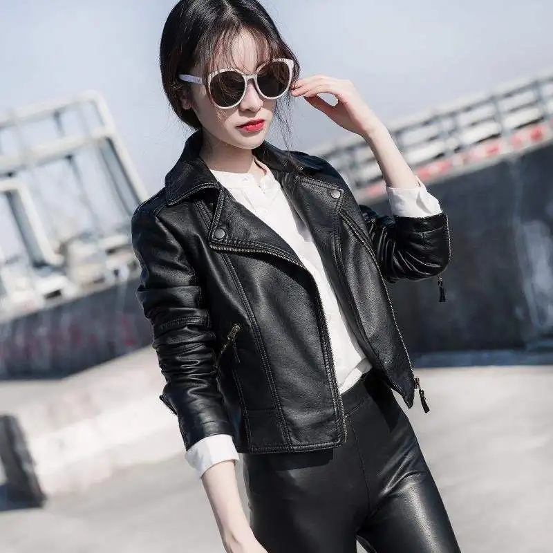 Leather Clothes Women's Short Coat Autumn Winter PU Leather Jacket Punk Gothic Motocycle Style Coat  Student Korean Slim