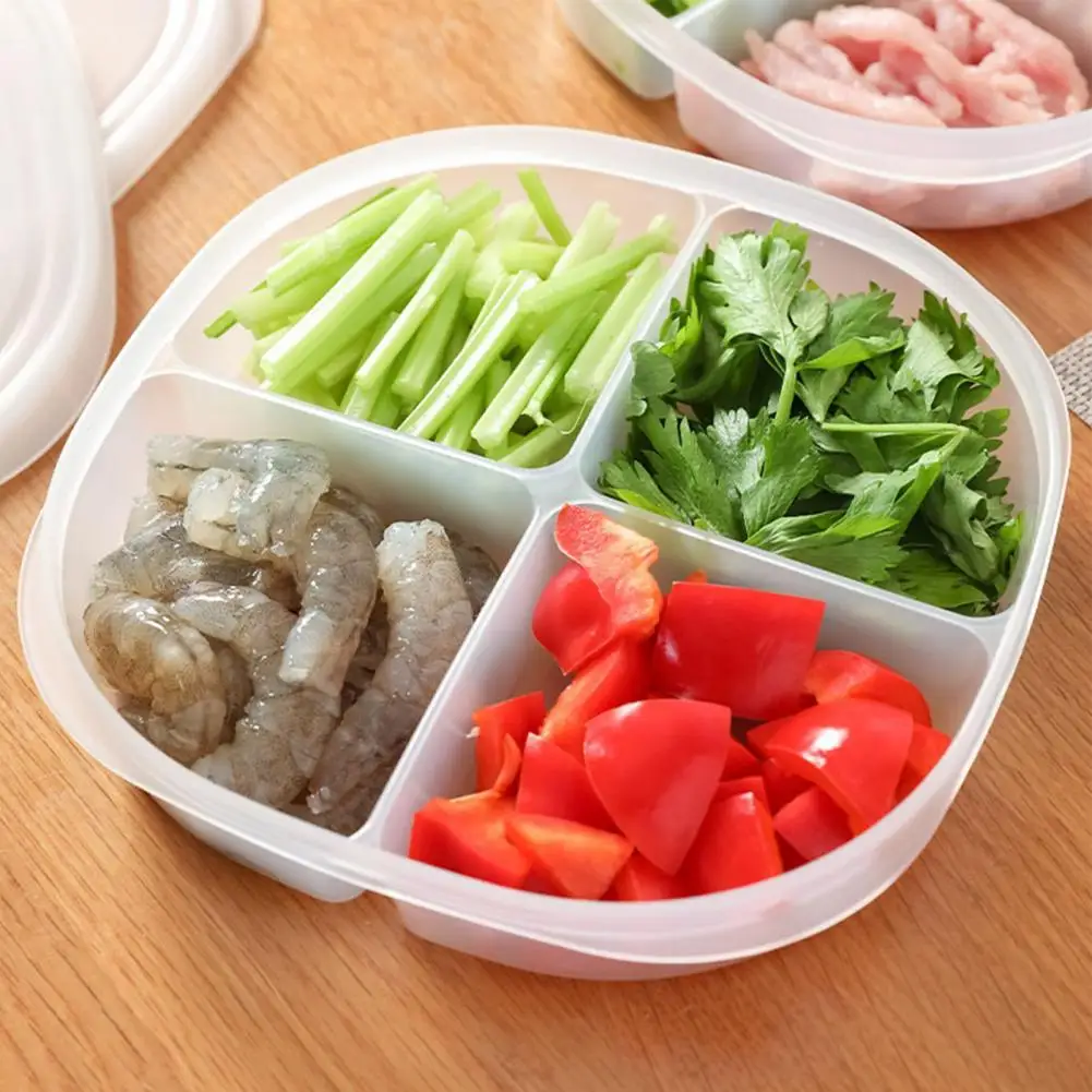 

Контейнер для хранения свежих продуктов с четырьмя отделениями, устойчивый к низким температурам, многоразовый пластиковый контейнер для ...