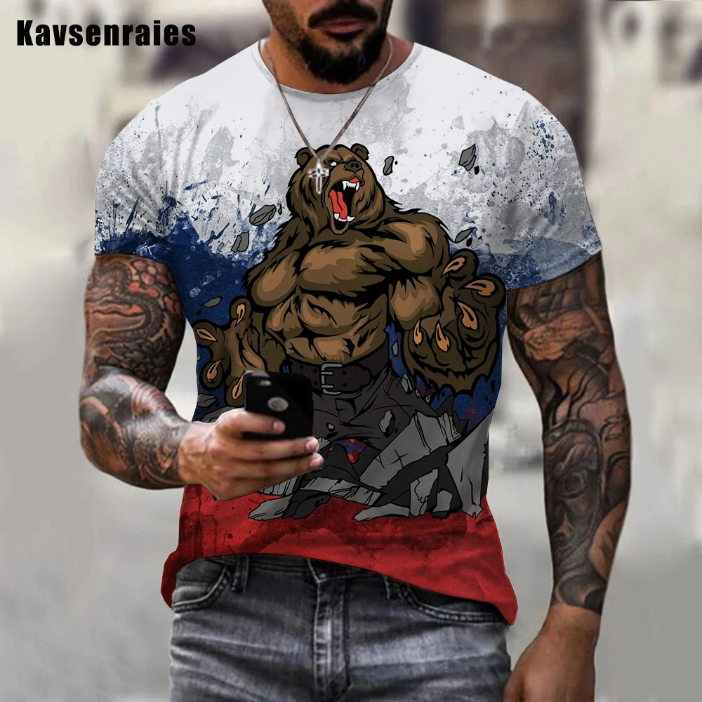 Футболка с изображением российского медведя 3d-футболка российским флагом