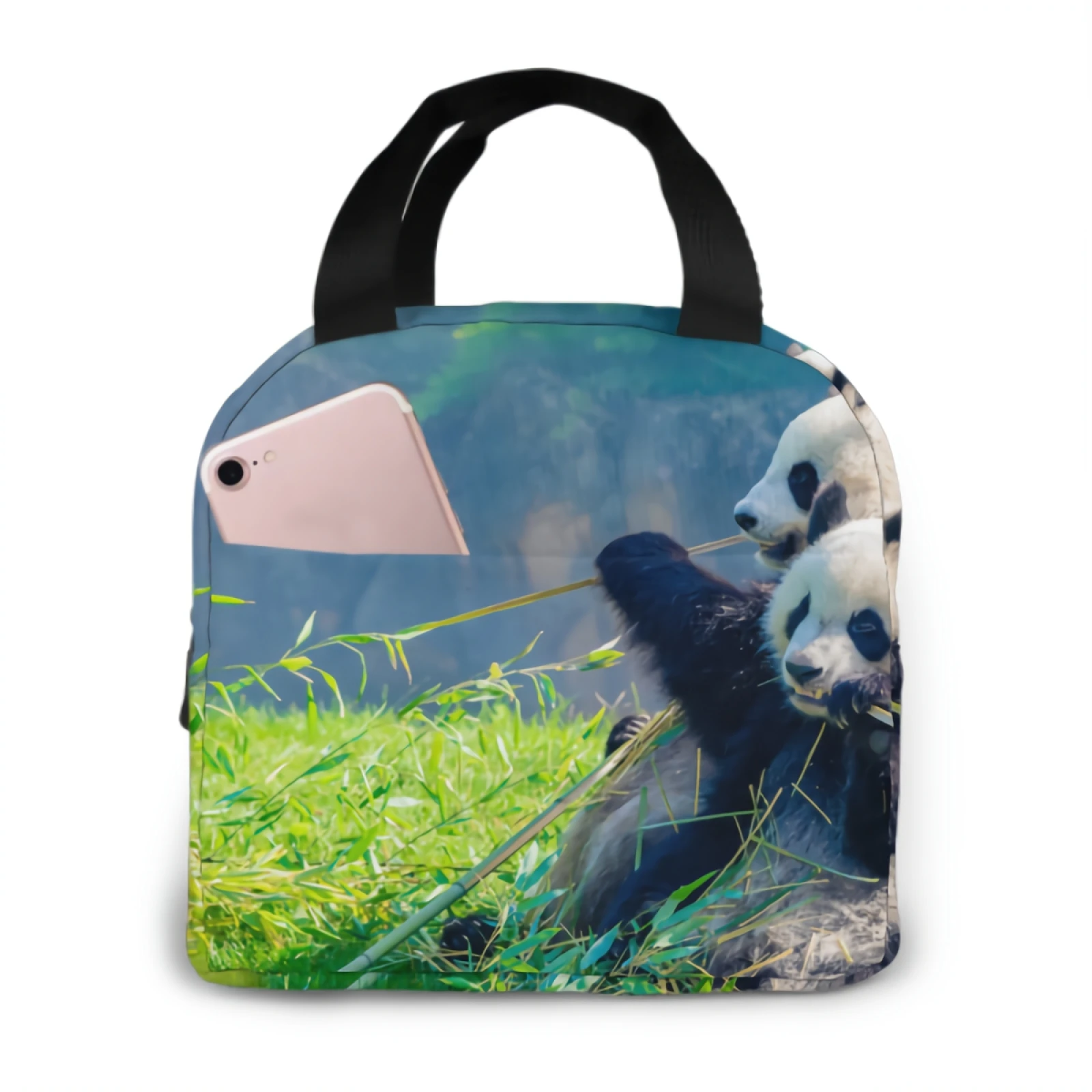 

Сумка для ланча из бамбука «Мама Панда и ее ребенок», сумка-тоут для взрослых, многоразовый Ланч-бокс, контейнер для женщин и мужчин, для школ...