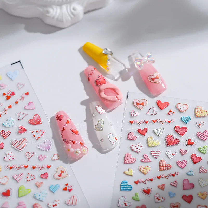 

1 Sheet 5D Realistic Relief Coloful Cute Lovely Dot Stripe Love Heart Adheisve Nail Art Stickers Decals Manicure Ornaments