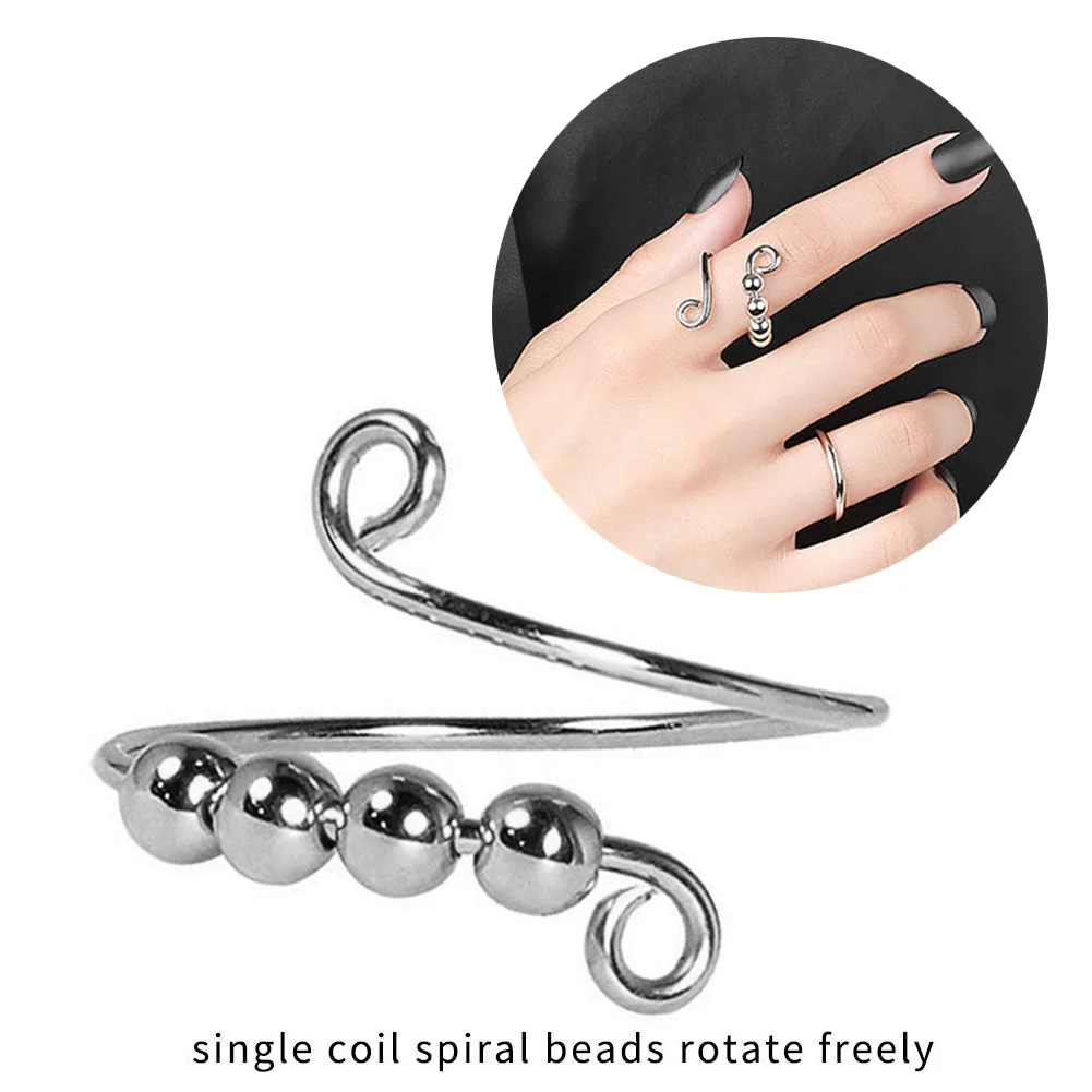 

Регулируемое антистрессовое кольцо для женщин, вращающееся кольцо с бусинами для девушек, спиральная игрушка для снятия стресса, бижутерия...