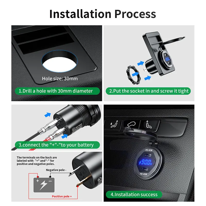 90 Вт двойной USB зарядное устройство розетка адаптер 12 в 24 водонепроницаемый порты