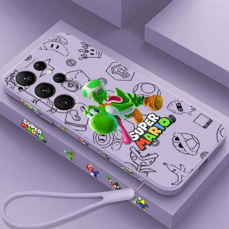 

Cute Cartoon Anime Mario Art Phone Case For Samsung Galaxy S23 S22 S21 S20 FE S10 Ultra Plus Lite 5G Liquid Left Rope Cover