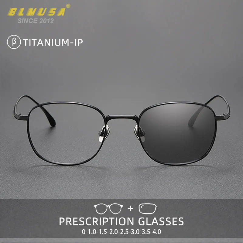 BLMUSA Photochromic Myopie Prescription Glasses Retro Oval Ultralight Pure Titanium Men Eyewear Anti Blue Light Reading
