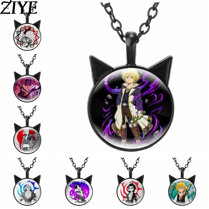 

Anime The Seven Deadly Sins Necklaces Meliodas Elizabeth Hawk Ban Cartoon Figure Glass Dome Cat Ear Pendant Cosplay Jewelry Gift