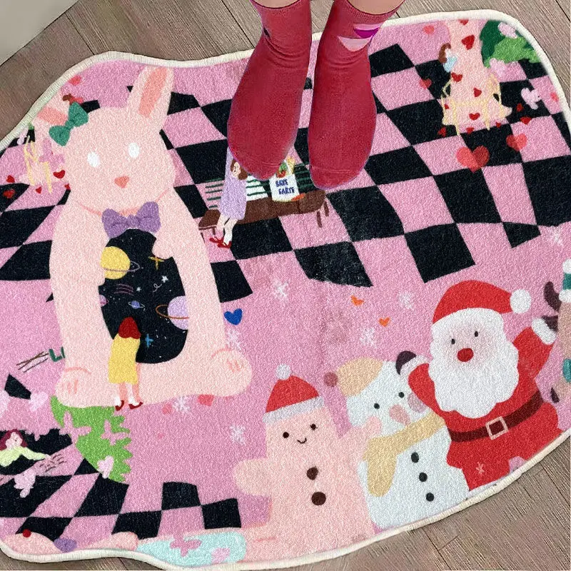 

Retro Chessboard Plaid Bath Mats Fluffy Grids Soft Floral Carpet Bathroom Carpet Bedside Carpet Home Decor Anti Slip Floor Mats