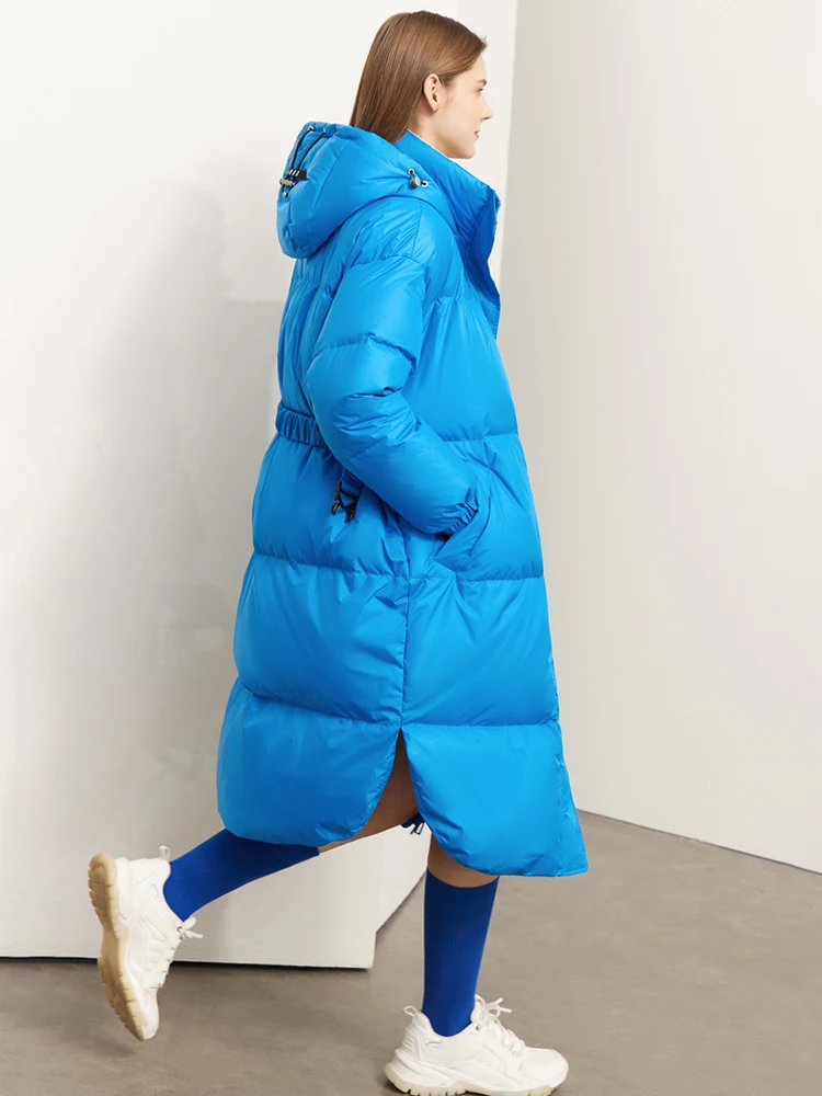 AMII Minimalism Down Jackets Women 2022 Winter Warm Thicken Fashion Loose Hooded Solid Commuter Belt Design Coat Tops 12241162