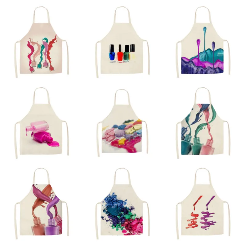 

Новый стиль, Льняной Фартук с рисунком лака для ногтей, кухонный цельнокроеный фартук для защиты от загрязнений, Дамский фартук, Аксессуары ...