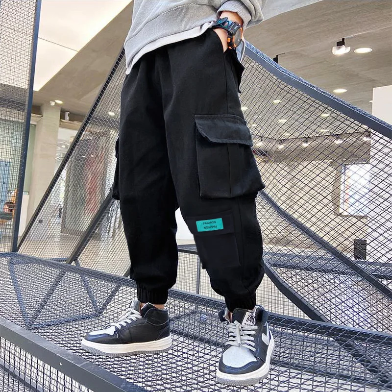 

Boys Cargo Pants Spring Autumn Kids Black Green Trousers Kids Casual Sweatpants Teens Children Sport Bottoms 4 5 6 7 8 9 10 11 Y