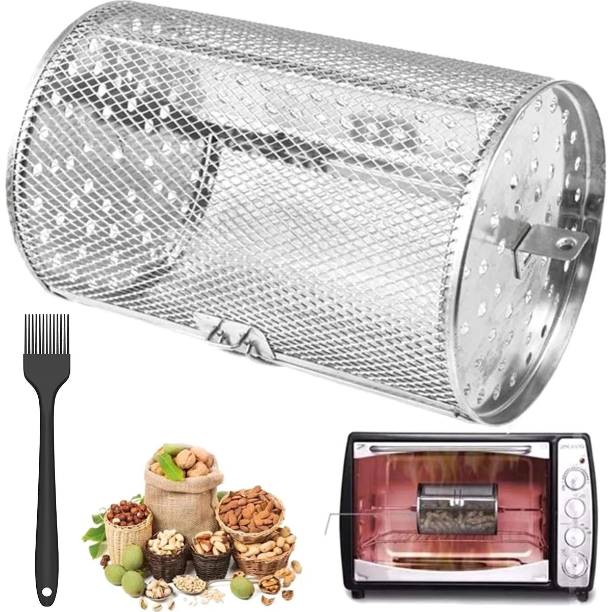 

Вращающаяся корзина из нержавеющей стали, гриль-гриль для жарки, гриль для жарки, железная корзина, арахис, Сушеные Орехи, кофейные зерна, ба...