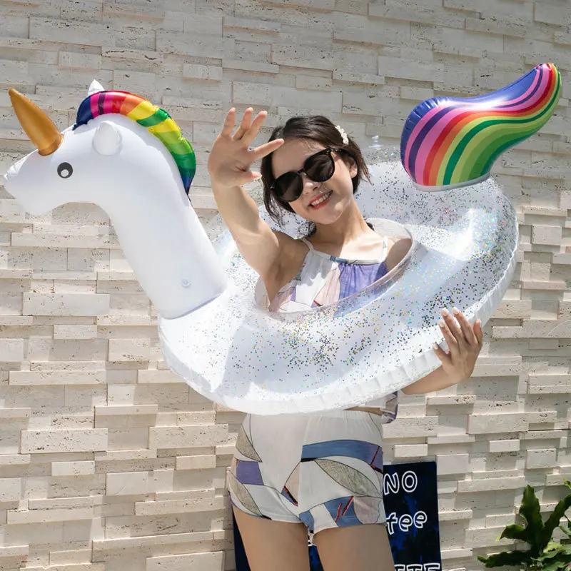 Детский надувной матрас с блёстками в виде фламинго Единорога |