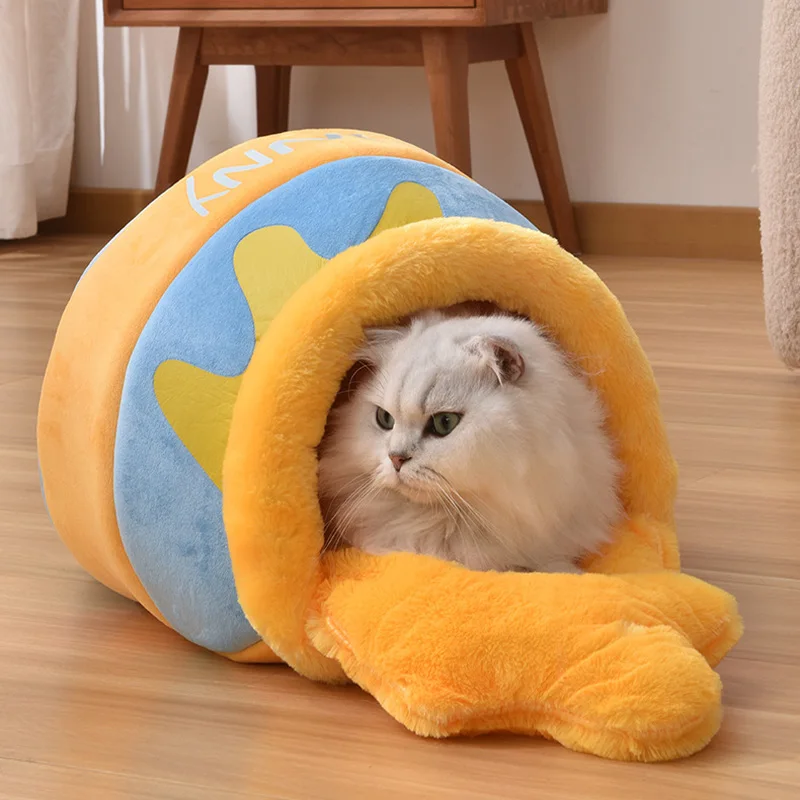 

Cat Bed Honey Jar Pet House Warm Soft Beds for Cats Small Dogs Round Pet Nest Kitten Cave Puppy Kennel Cushion Cat Accessories