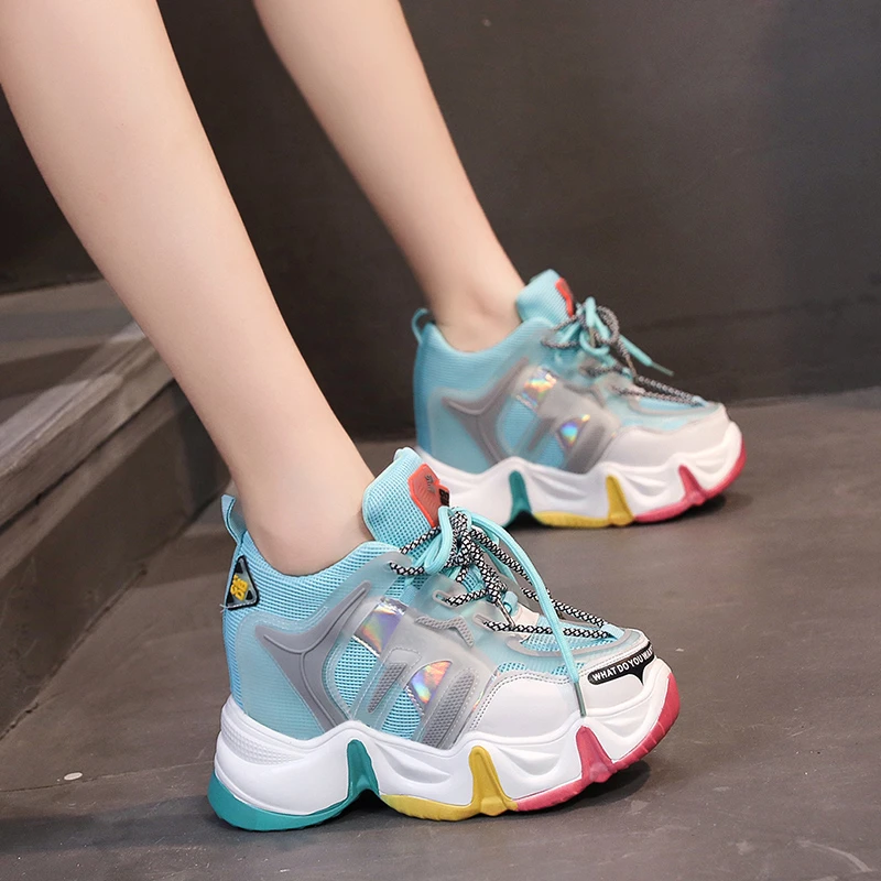 

New 2022 Women Platform Sneakers 8cm Height Increasing Chunky Casual Shoes Sport Vulcanized Shoes Woman Colorful Female Sneakers