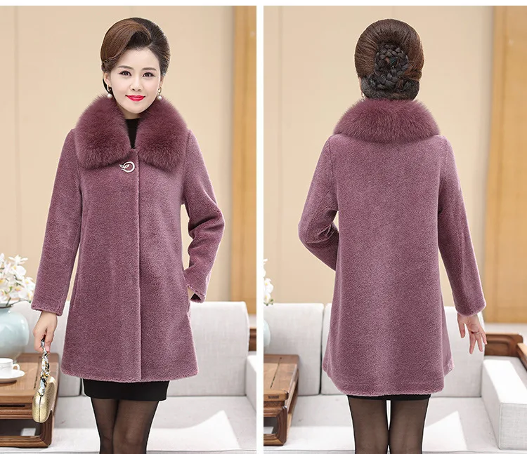 

2023 winter New wool and fur granular sheep shearing coat,female mother's medium and long fur coat fox hair collar