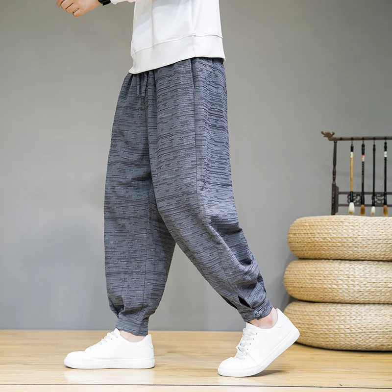 

2023 Autumn Stylish Casual Wide Leg Pants Loose Cotton Linen Men's Harem Trousers Streetwear Free Shipping Clothes 21Q2241