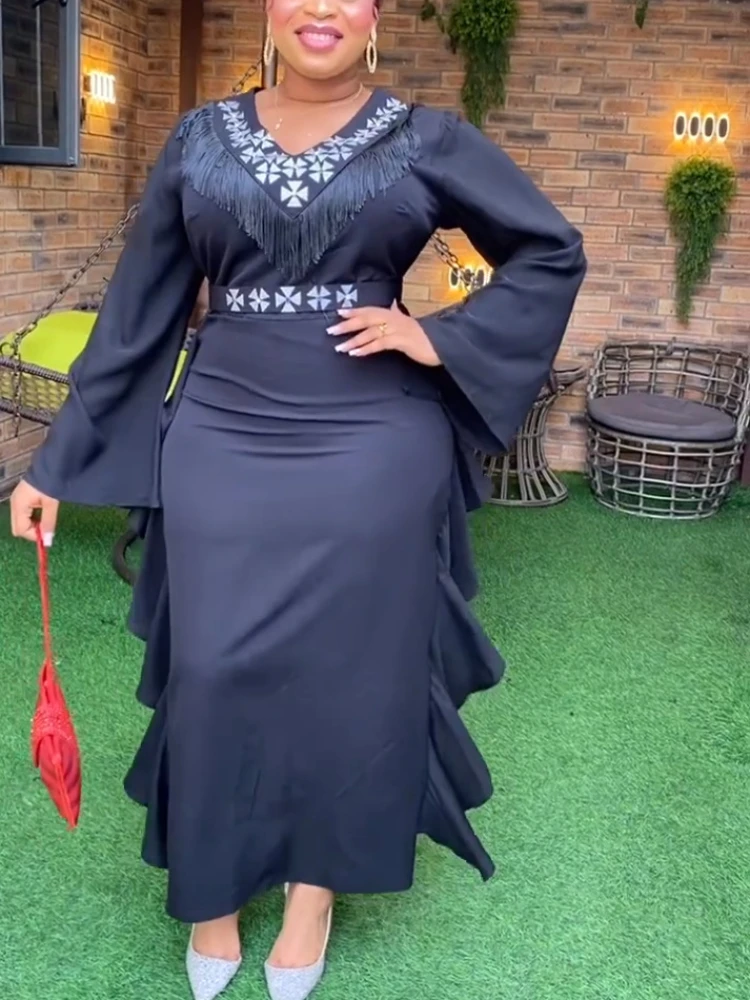 

Chic Dress Luxury V Neck with Tassels Long Sleeve Party Wedding Guest Gowns Dress for Women Night Out Special Occasion Fall 2023