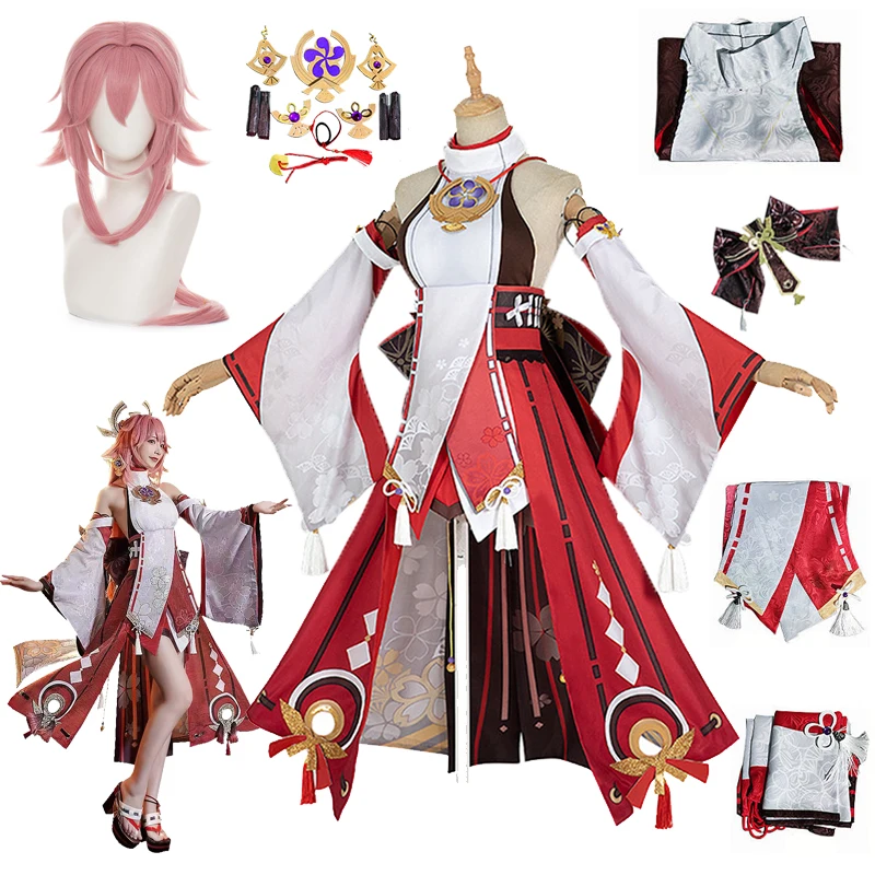 

Anime Genshin Impact Yae Miko Cosplay Costume Inazuma City Yae Wig Uniform Dress Outfits Halloween Costumes For Women