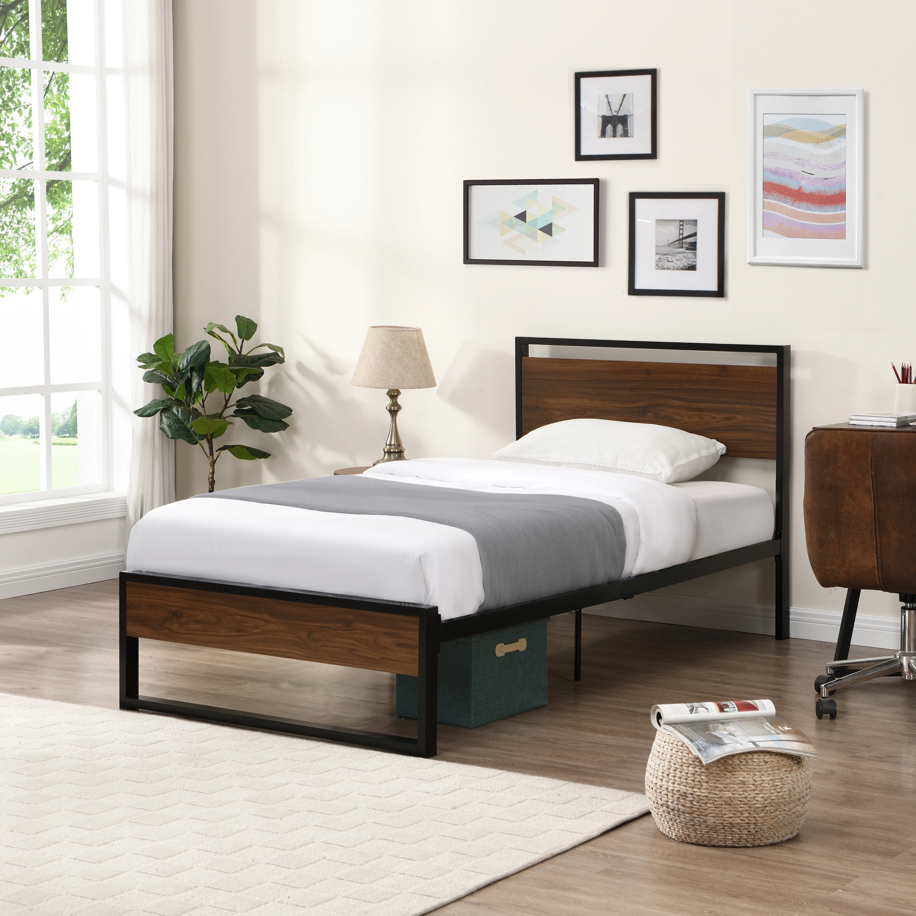 With Wood Headboard And Footboard, Metal Platform Bed Frame With Storage No Box Spring Needed