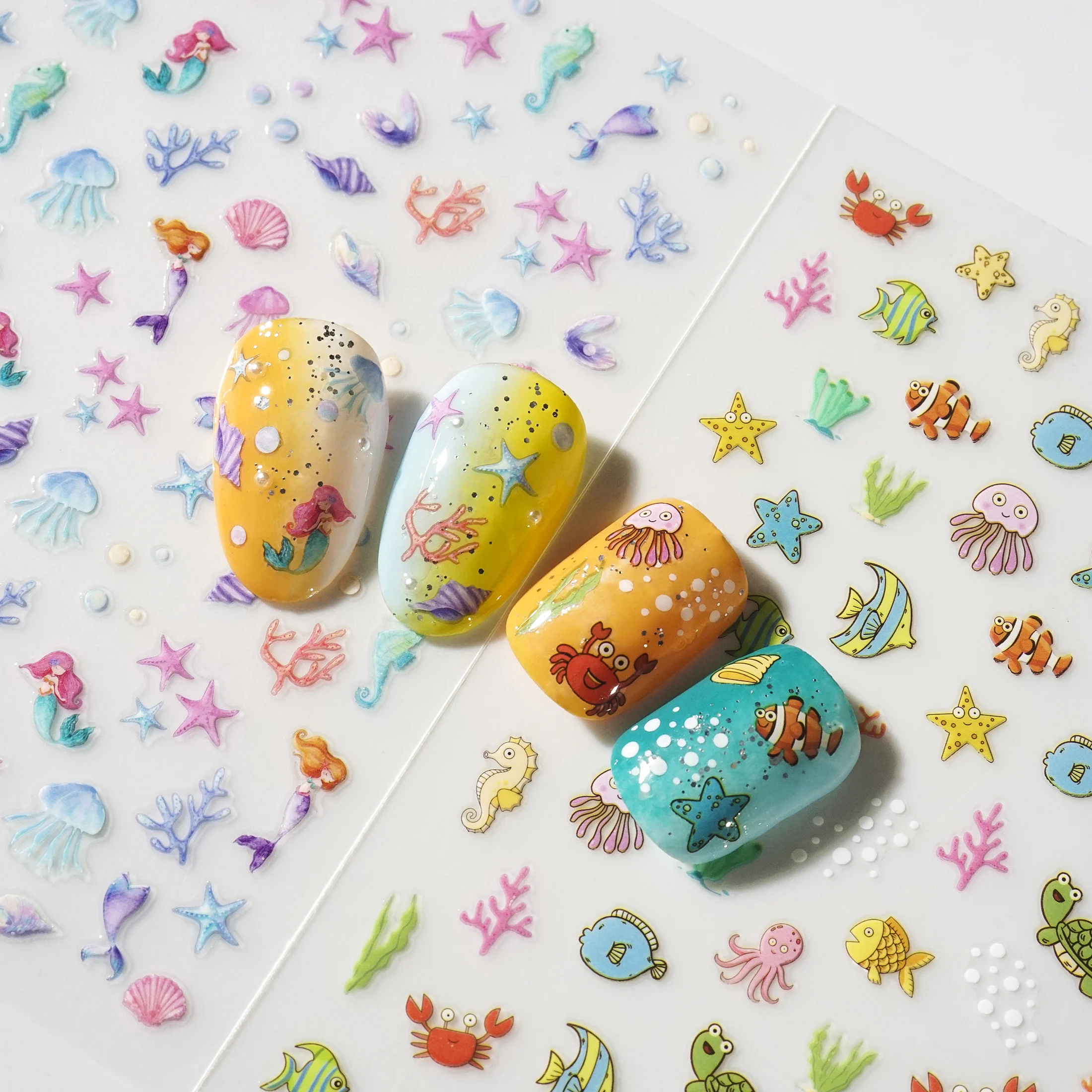 Самоклеящиеся наклейки для ногтей MAKIATO в виде медузы летние блестящие тисненые